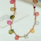 Colorful Waterdrop Tourmaline Woven Necklace Mini Sunstone or Silve Ore Beads - floysun