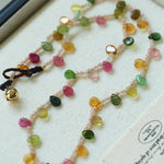 Colorful Waterdrop Tourmaline Woven Necklace Mini Sunstone or Silve Ore Beads - floysun