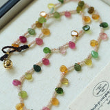 Colorful Waterdrop Tourmaline Woven Necklace Mini Sunstone or Silve Ore Beads - floysun