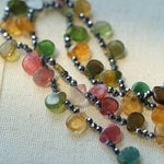 Colorful Waterdrop Tourmaline Woven Necklace Mini Sunstone or Silve Ore Beads - floysun