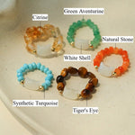 Colorful White Shell Cat‑Head Stretch Beaded Ring - floysun