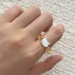 Colorful White Shell Cat‑Head Stretch Beaded Ring - floysun