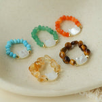 Colorful White Shell Cat‑Head Stretch Beaded Ring - floysun