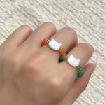 Colorful White Shell Cat‑Head Stretch Beaded Ring - floysun