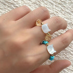 Colorful White Shell Cat‑Head Stretch Beaded Ring - floysun