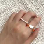 Colorful White Shell Cat‑Head Stretch Beaded Ring - floysun