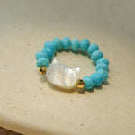 Colorful White Shell Cat‑Head Stretch Beaded Ring - floysun