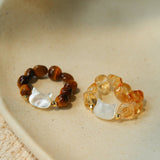 Colorful White Shell Cat‑Head Stretch Beaded Ring - floysun
