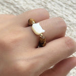Colorful White Shell Cat‑Head Stretch Beaded Ring - floysun