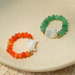 Colorful White Shell Cat‑Head Stretch Beaded Ring - floysun