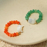 Colorful White Shell Cat‑Head Stretch Beaded Ring - floysun