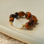 Colorful White Shell Cat‑Head Stretch Beaded Ring - floysun