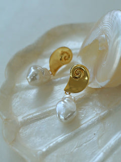 Conch Baroque Artificial Pearl Drop Earrings - floysun