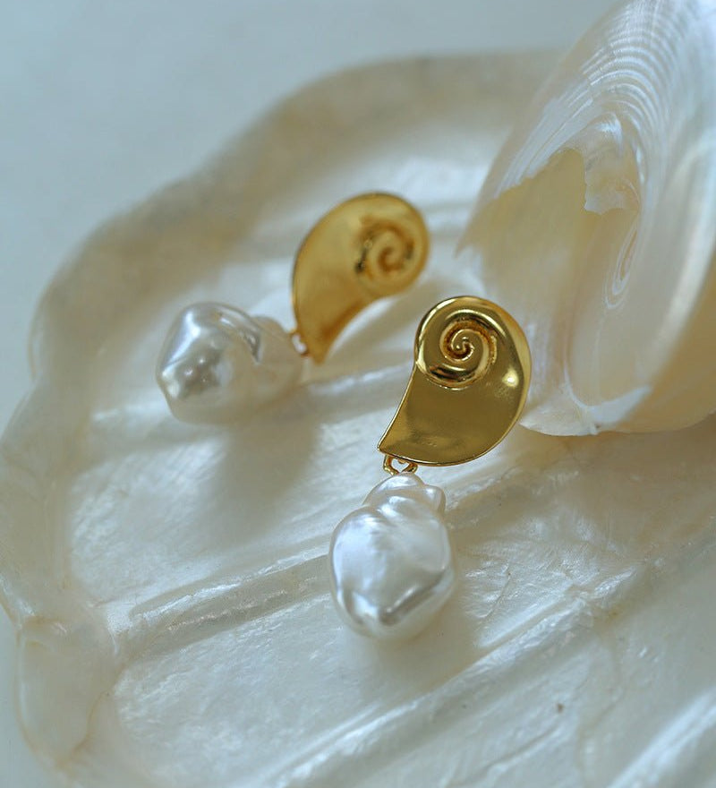 Conch Baroque Artificial Pearl Drop Earrings - floysun