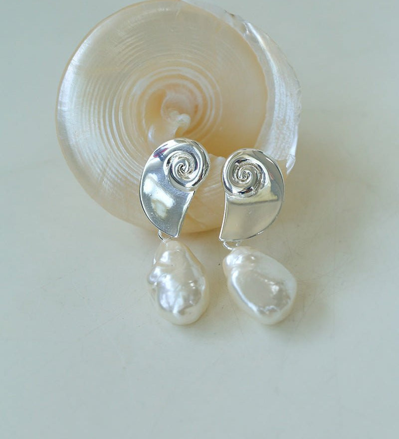 Conch Baroque Artificial Pearl Drop Earrings - floysun