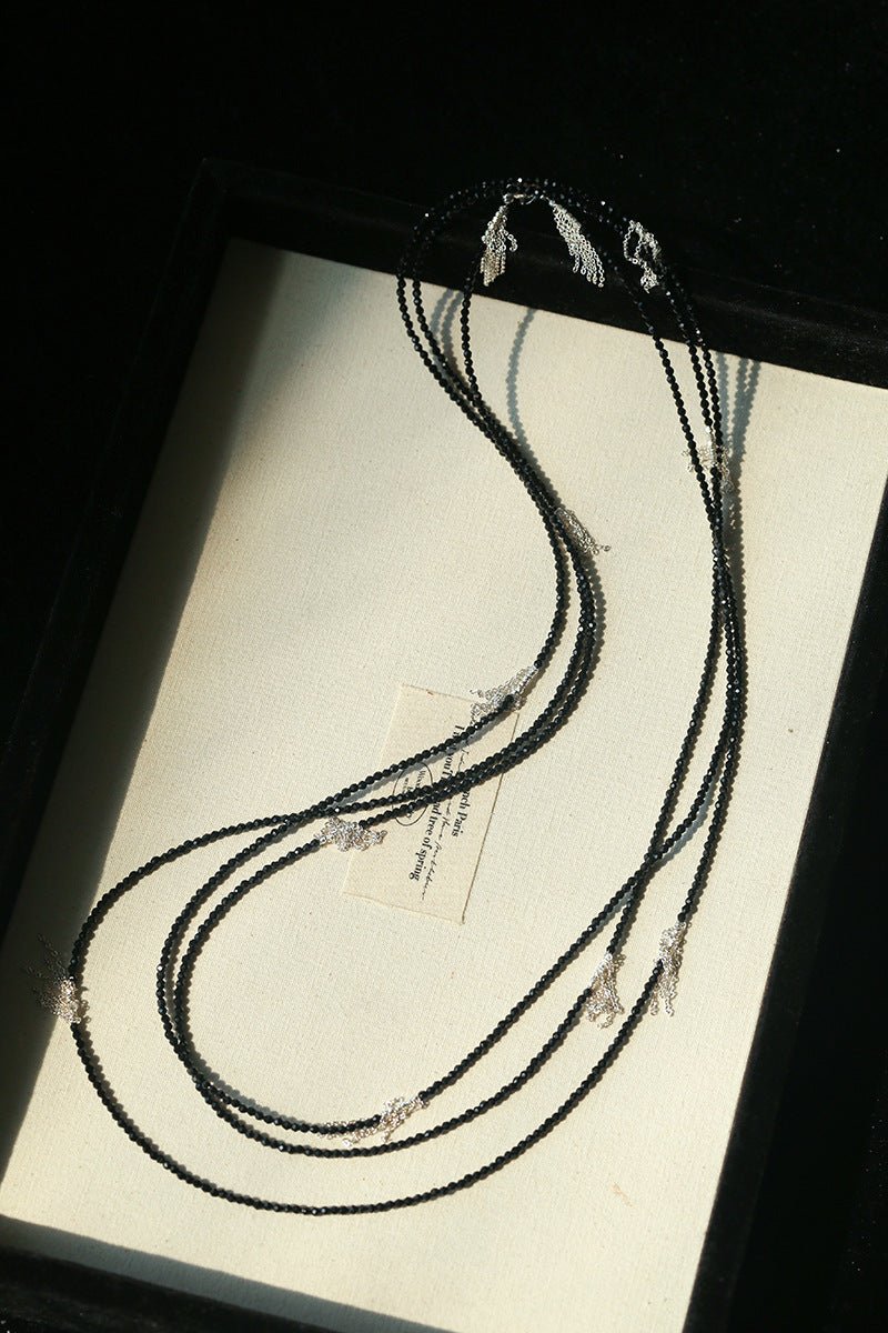 Convertible Black Spinel Tassel Long Necklace - floysun