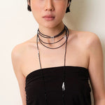 Convertible Black Spinel Tassel Long Necklace - floysun