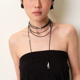 Convertible Black Spinel Tassel Long Necklace - floysun