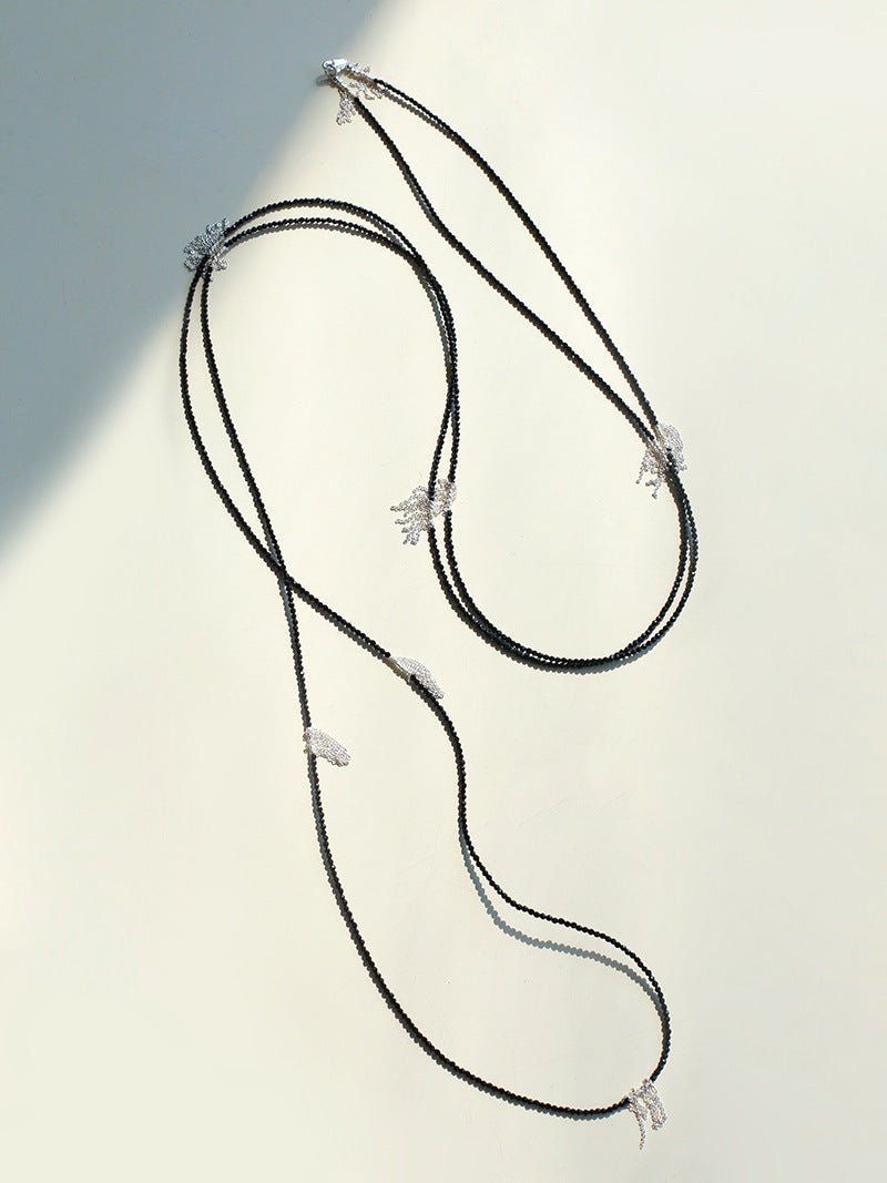 Convertible Black Spinel Tassel Long Necklace - floysun