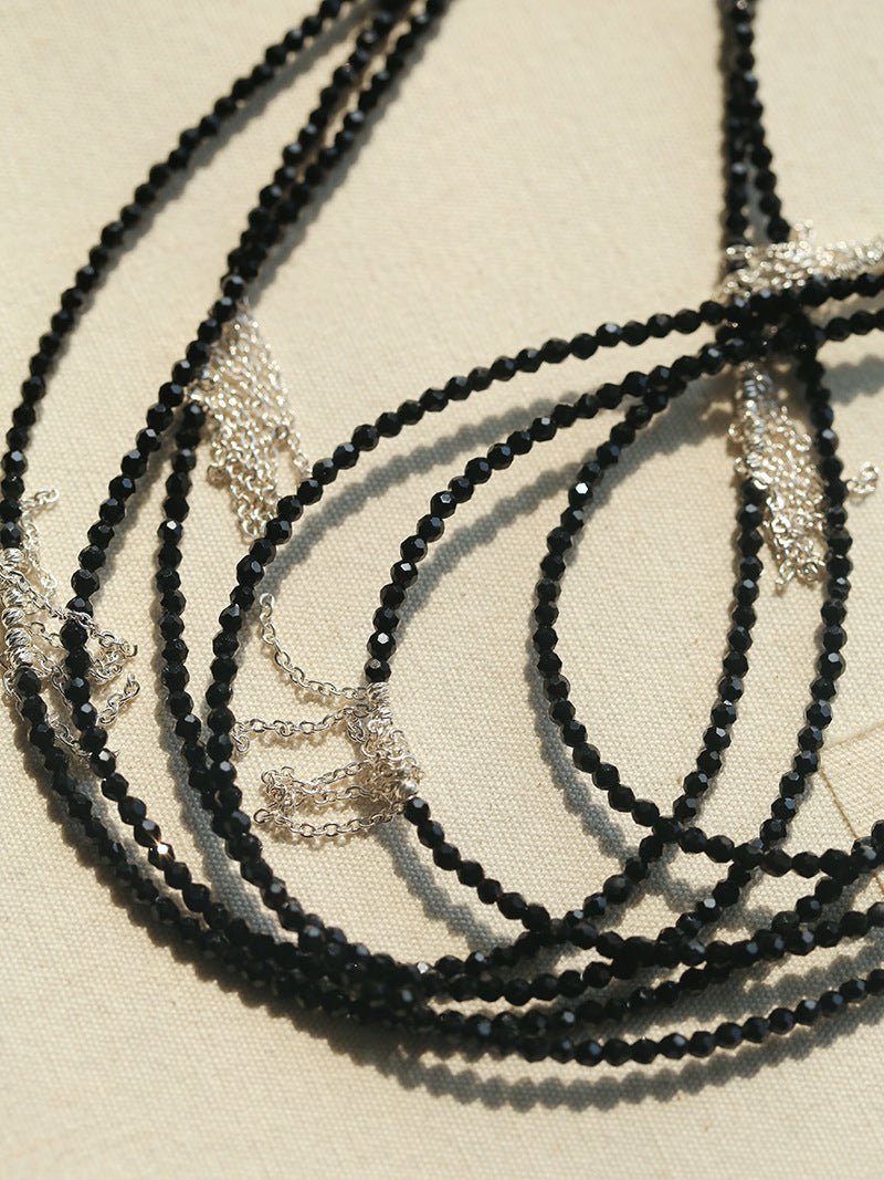 Convertible Black Spinel Tassel Long Necklace - floysun
