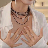 Convertible Black Spinel Tassel Long Necklace - floysun