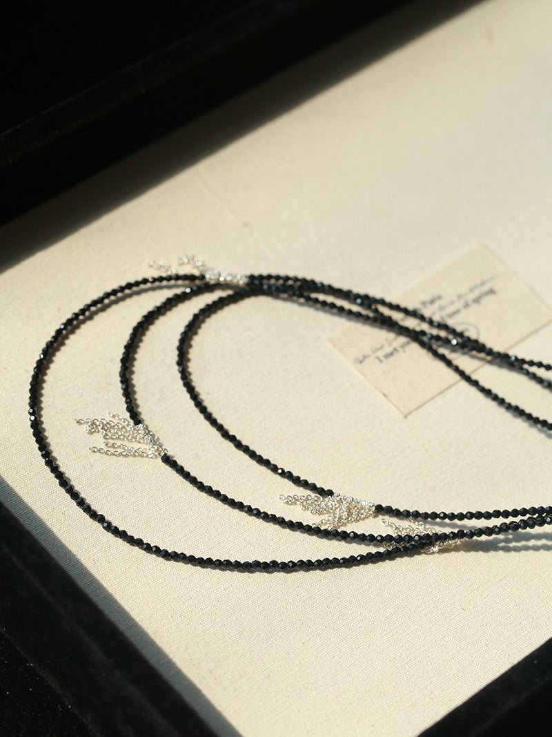 Convertible Black Spinel Tassel Long Necklace - floysun