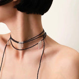 Convertible Black Spinel Tassel Long Necklace - floysun