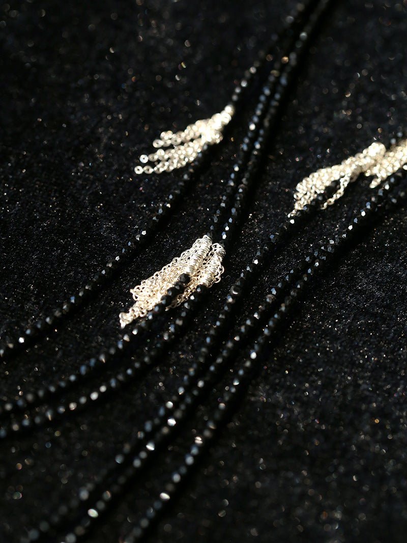 Convertible Black Spinel Tassel Long Necklace - floysun