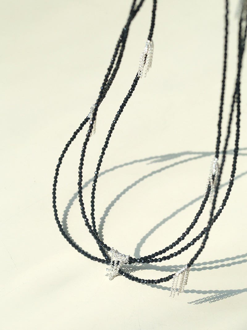 Convertible Black Spinel Tassel Long Necklace - floysun