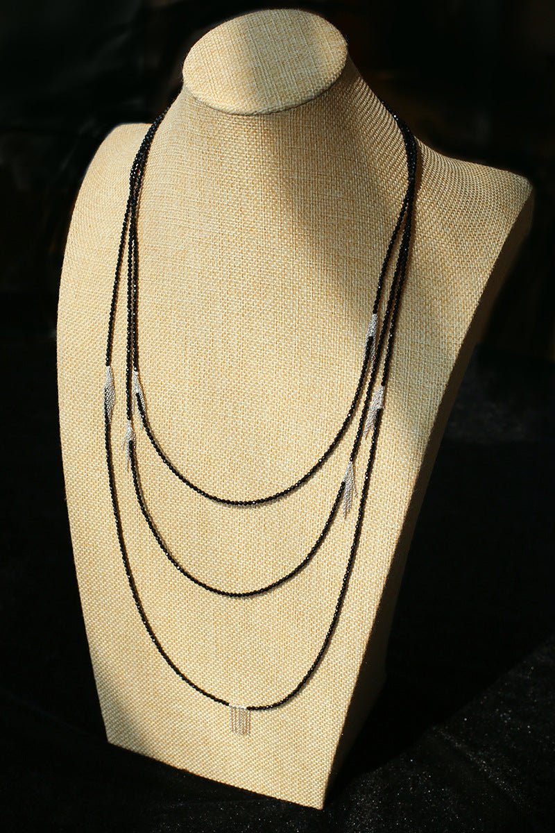 Convertible Black Spinel Tassel Long Necklace - floysun