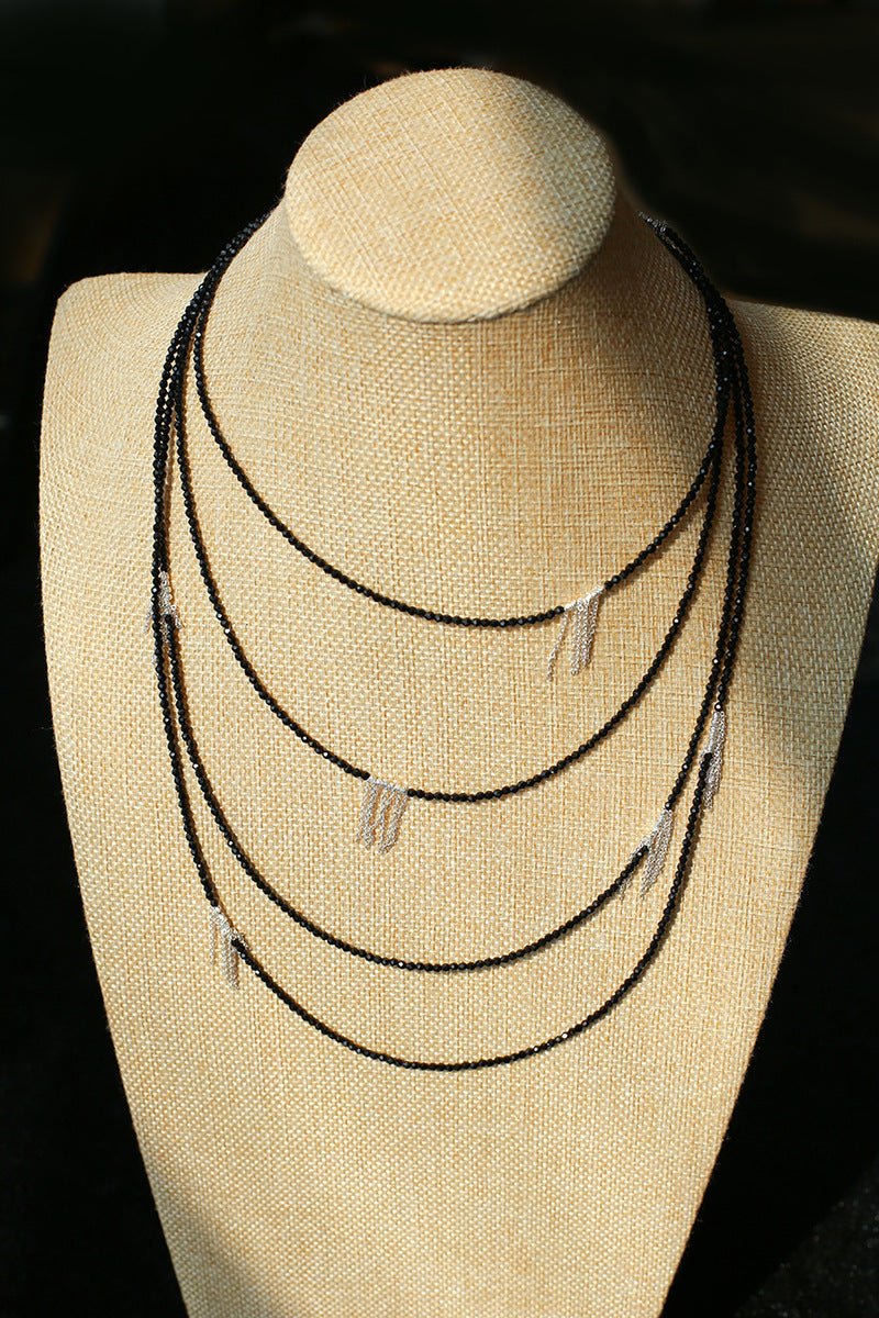 Convertible Black Spinel Tassel Long Necklace - floysun