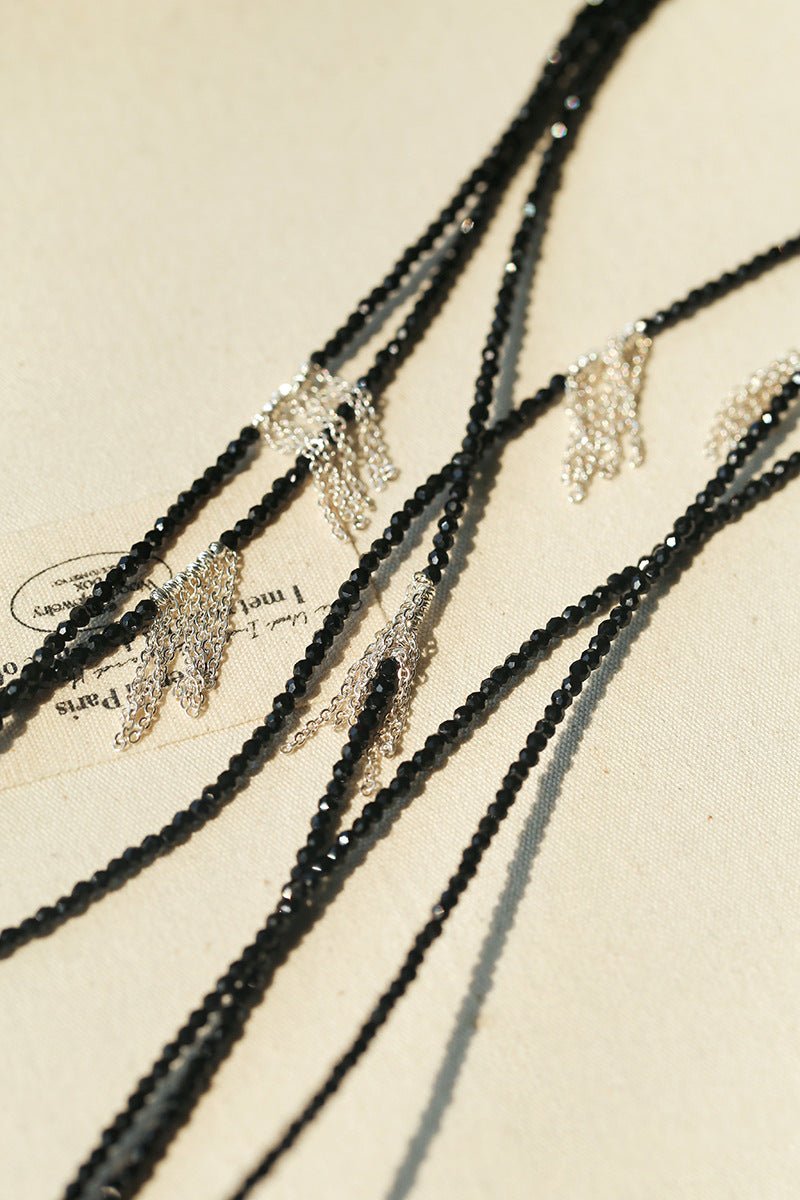 Convertible Black Spinel Tassel Long Necklace - floysun