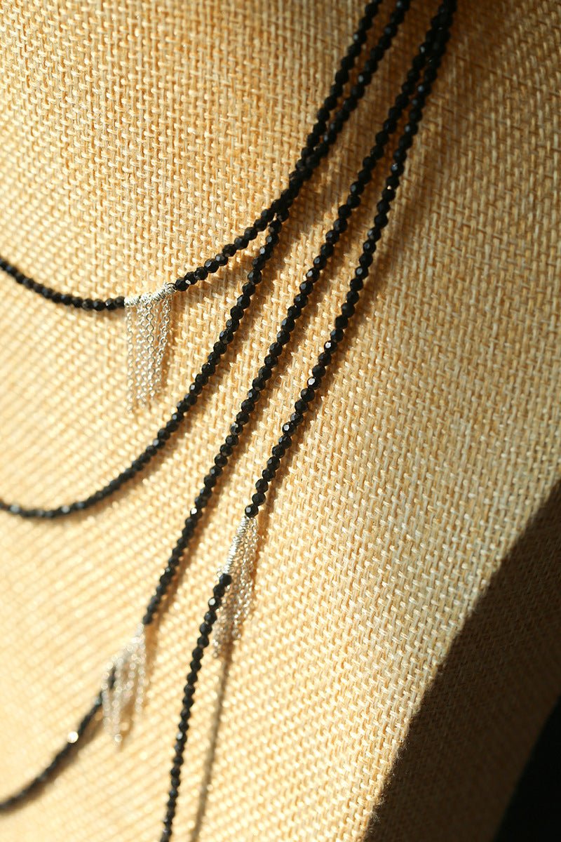 Convertible Black Spinel Tassel Long Necklace - floysun
