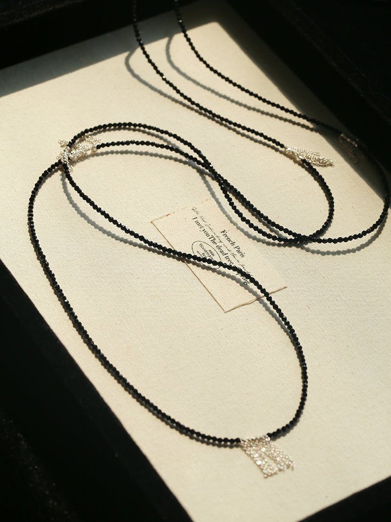 Convertible Black Spinel Tassel Long Necklace - floysun