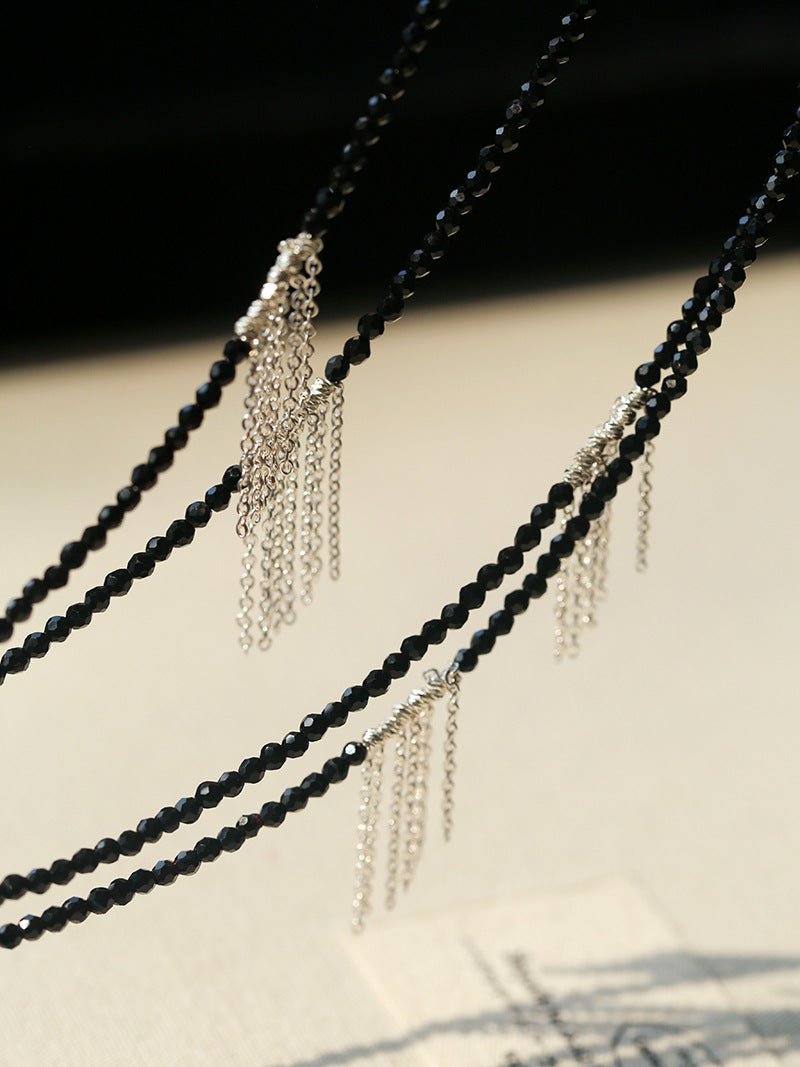 Convertible Black Spinel Tassel Long Necklace - floysun
