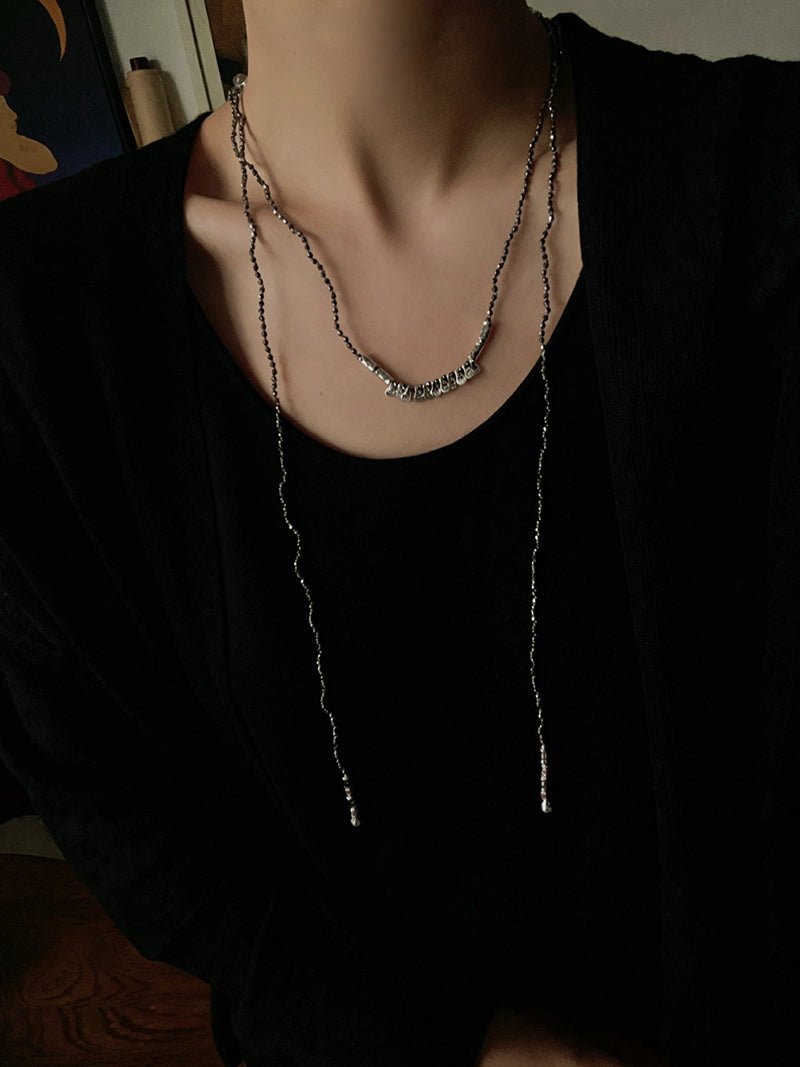 Convertible Tourmaline, Pyrite & Hematite Long Tassel Necklace - floysun