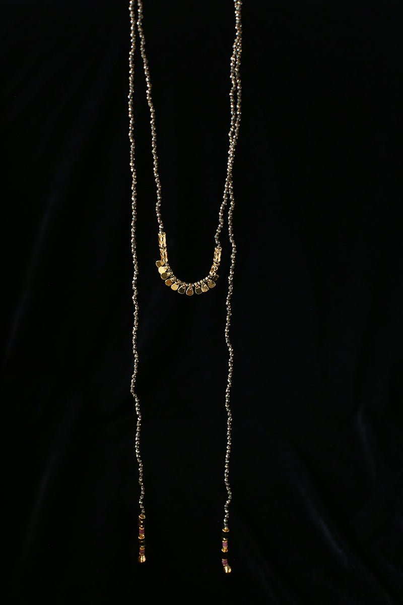 Convertible Tourmaline, Pyrite & Hematite Long Tassel Necklace - floysun