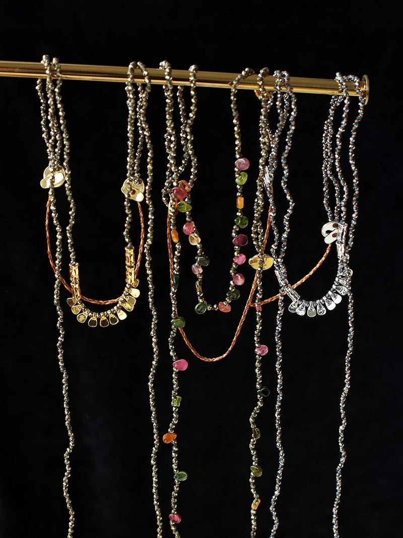 Convertible Tourmaline, Pyrite & Hematite Long Tassel Necklace - floysun