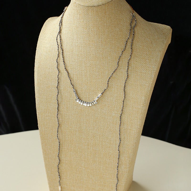 Convertible Tourmaline, Pyrite & Hematite Long Tassel Necklace - floysun