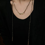 Convertible Tourmaline, Pyrite & Hematite Long Tassel Necklace - floysun