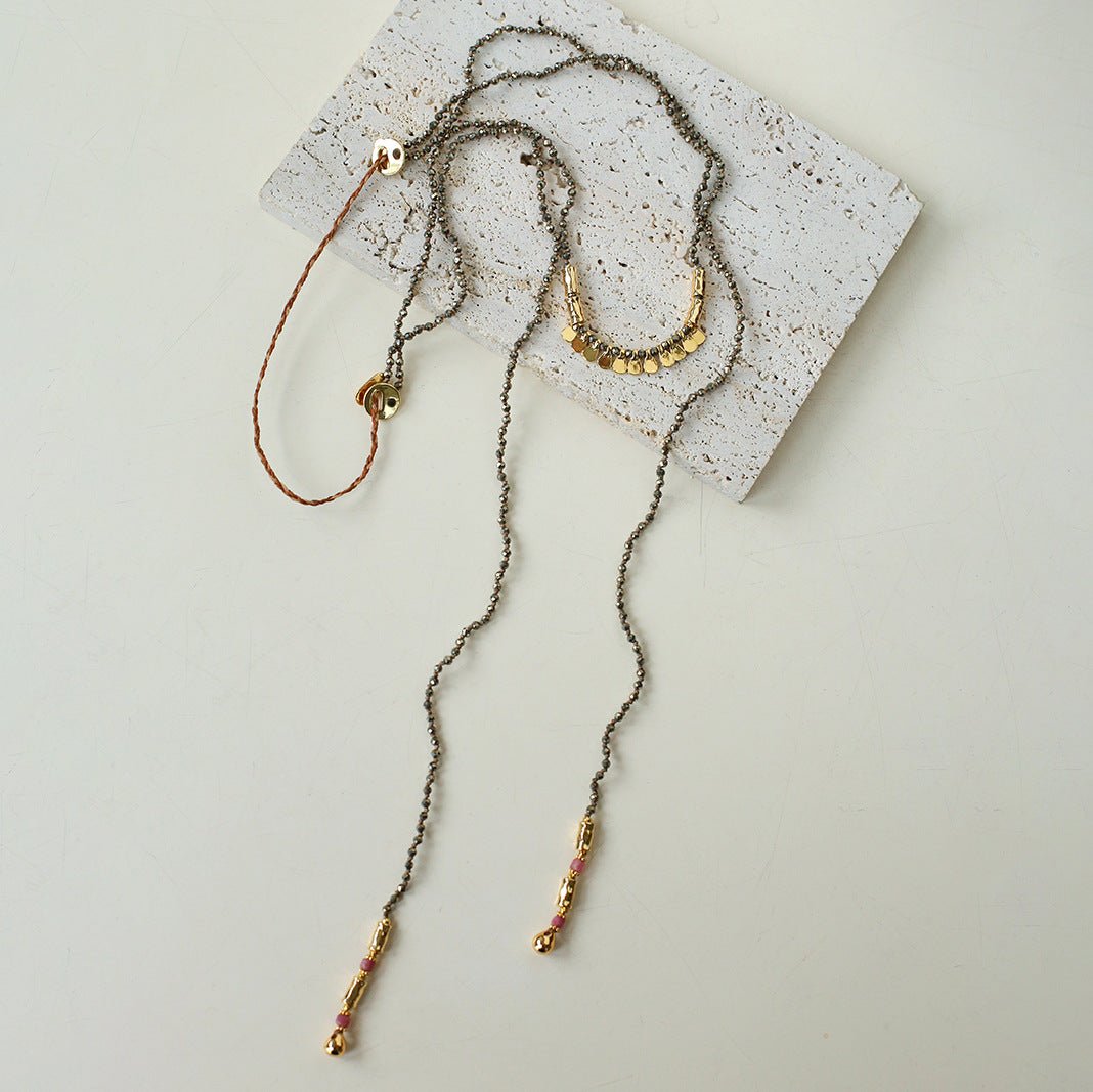 Convertible Tourmaline, Pyrite & Hematite Long Tassel Necklace - floysun