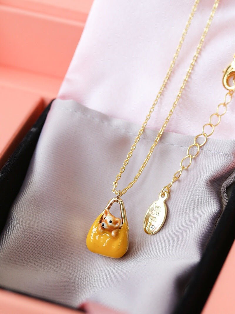 Corgi Enamel Mini Bag Pendant Necklace - floysun