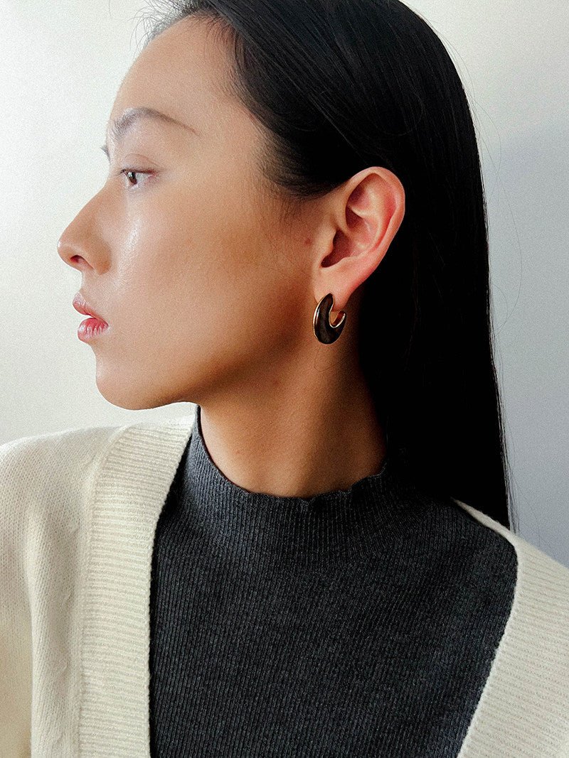 Crescent Moon Semi - Circle Natural Stone Earrings - floysun