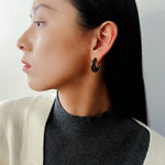 Crescent Moon Semi - Circle Natural Stone Earrings - floysun