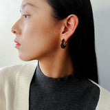 Crescent Moon Semi - Circle Natural Stone Earrings - floysun