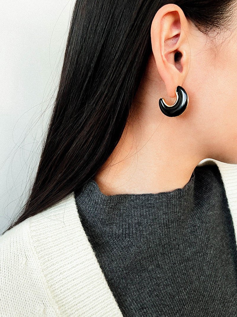 Crescent Moon Semi - Circle Natural Stone Earrings - floysun