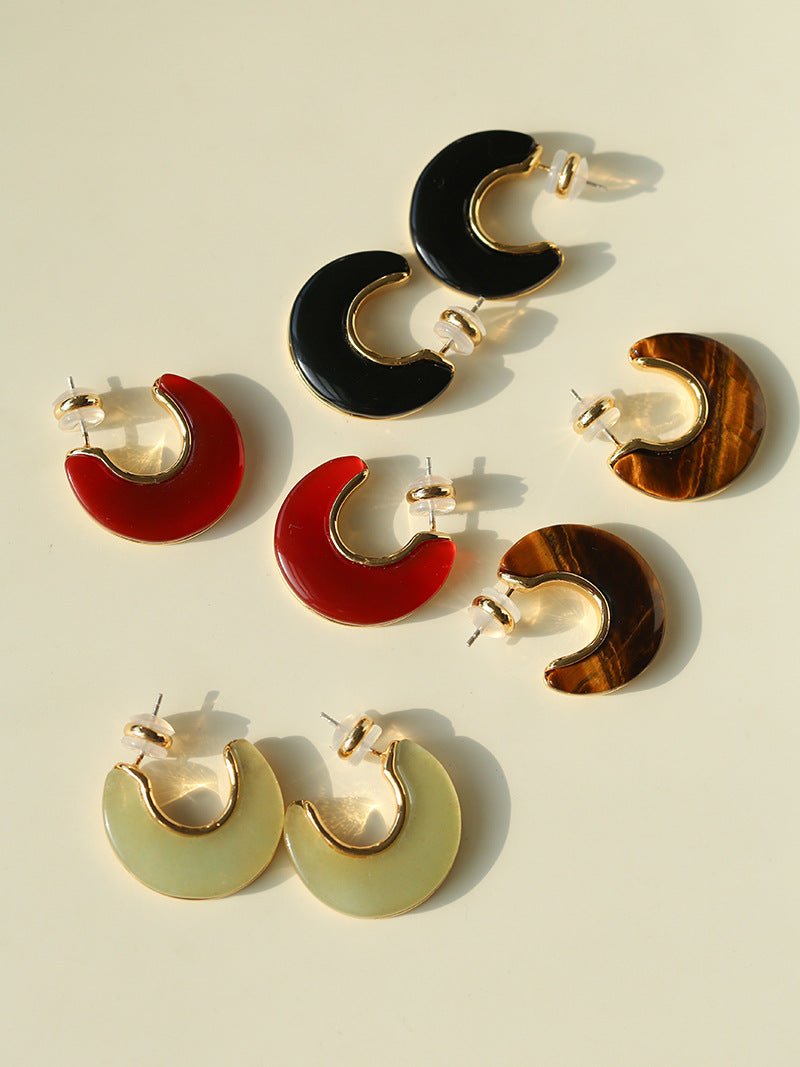 Crescent Moon Semi - Circle Natural Stone Earrings - floysun