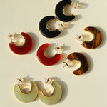 Crescent Moon Semi - Circle Natural Stone Earrings - floysun