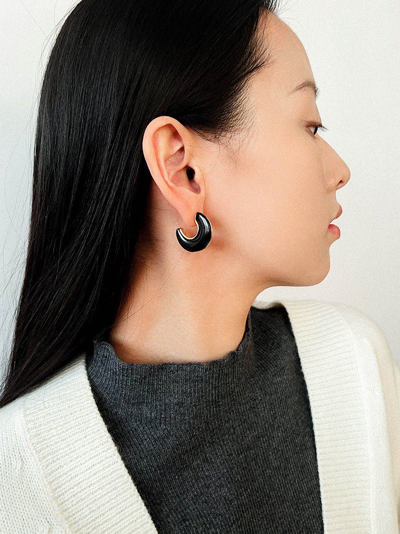 Crescent Moon Semi - Circle Natural Stone Earrings - floysun