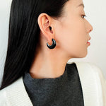 Crescent Moon Semi - Circle Natural Stone Earrings - floysun